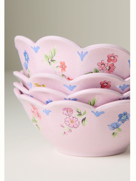 Anthropologie Other - Anthropologie Annette Melamine Bowls Scalloped Lilac Ice Floral Set of 4 Small